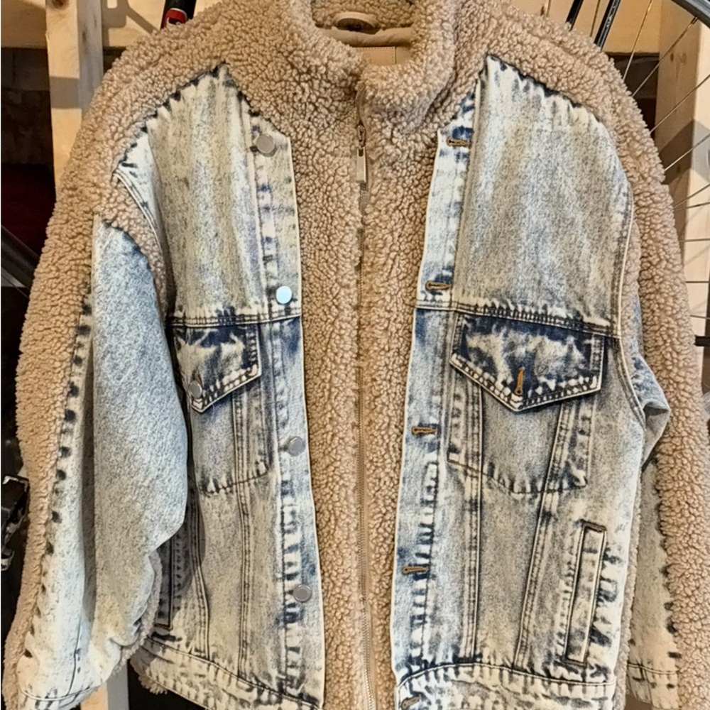 Blank NYC Blue Denim and Tan Sherpa Jacket